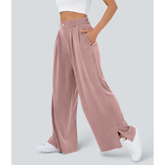 HALARA Pants - Halara High Waisted Button Zipper Side Pocket Split Hem Wide Leg Casual Pants